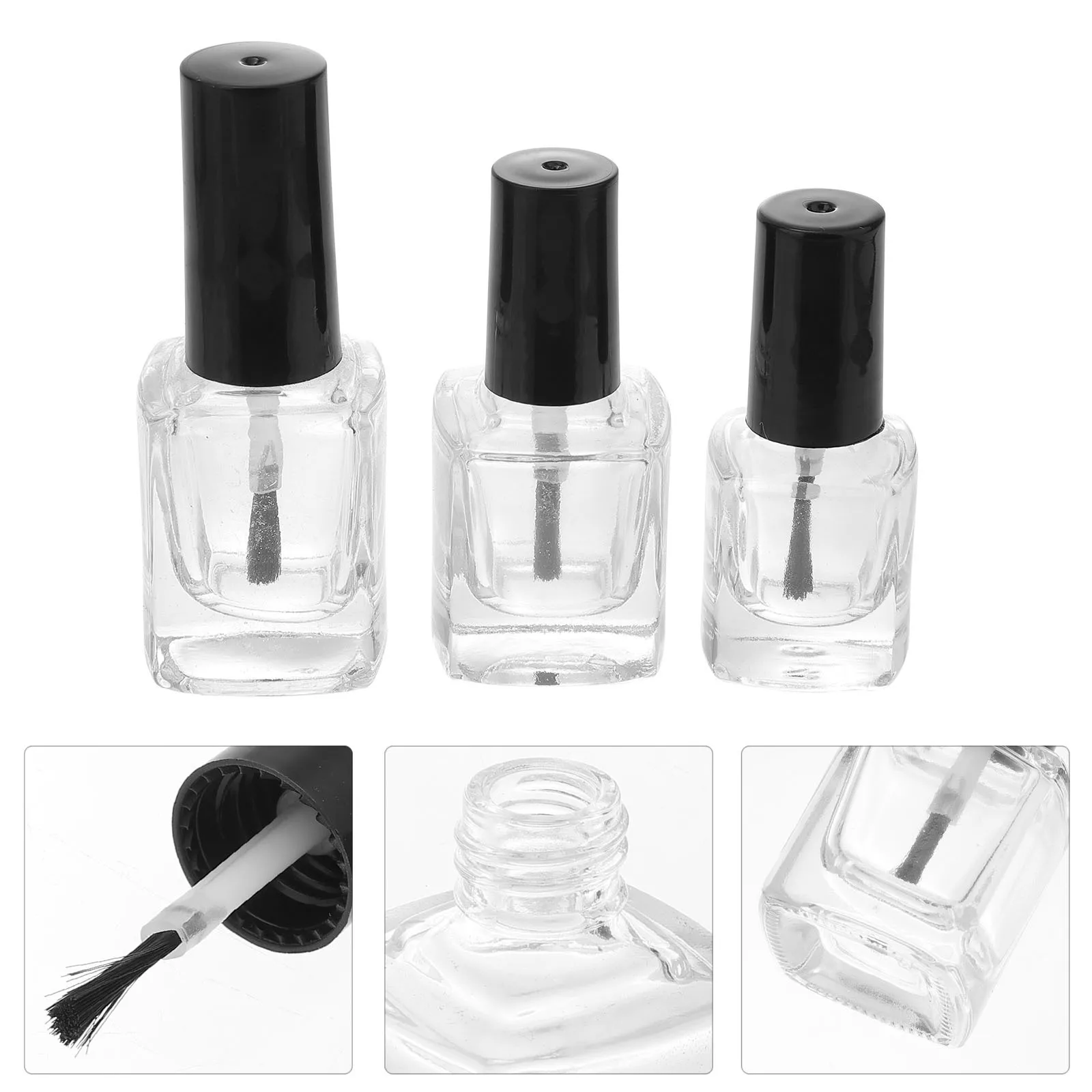 Bouteilles de vernis à ongles vides, brosse Premium à l'intérieur, Portable, utilisation en voyage, 5Ml 10Ml 15Ml, récipient de vernis à ongles en verre transparent, déversement, 3 pièces