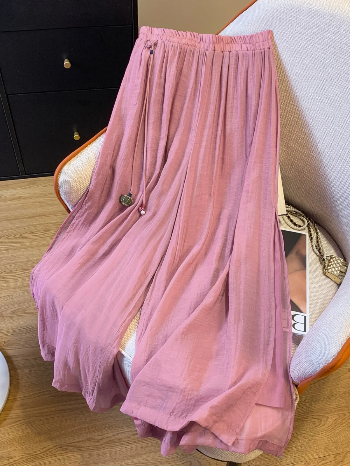 Pantaloni estivi a gamba larga in cotone e lino sottile Pantaloni casual drappeggiati da donna Dimagranti Fairylike Spacco laterale dritto Vita alta T lungo per il tempo libero...