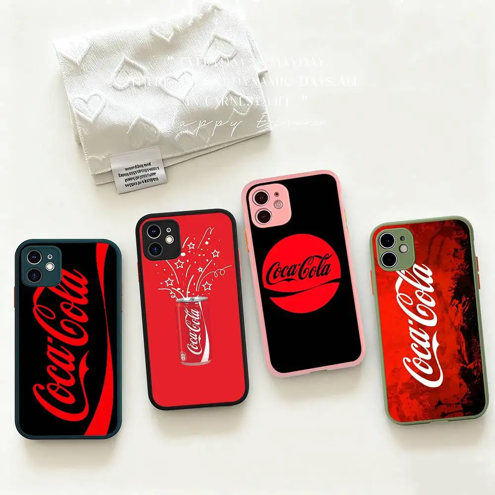 Funda para Teléfono C-COCA Logo C-COLAS para iPhone 11 12 13 14 15 16 Pro Plus X XS MAX, Carcasa Mate Antigolpes