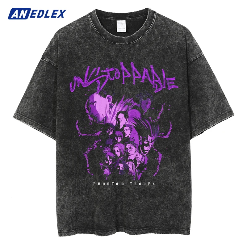 

Fashion Japanese Anime Graphic Print T-shirt Men Washed Streetwear Tshirt Vintage Tops Tees Harajuku Summer Oversized T Shirt