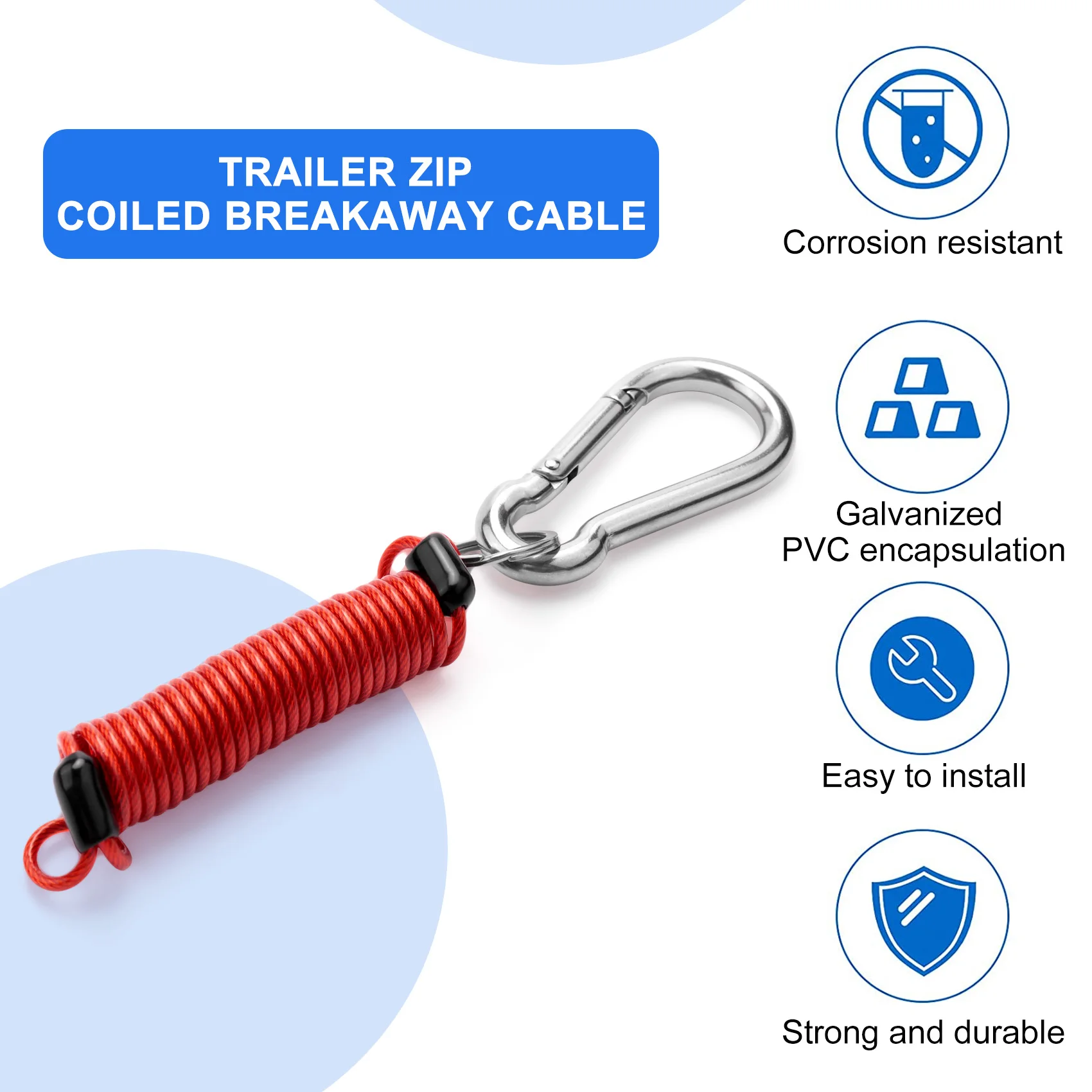 Structure de sécurité de la ULà ressort de la remorque, fermeture éclair, câble d'installation de 4 pieds, 80-01-2140 (rouge)