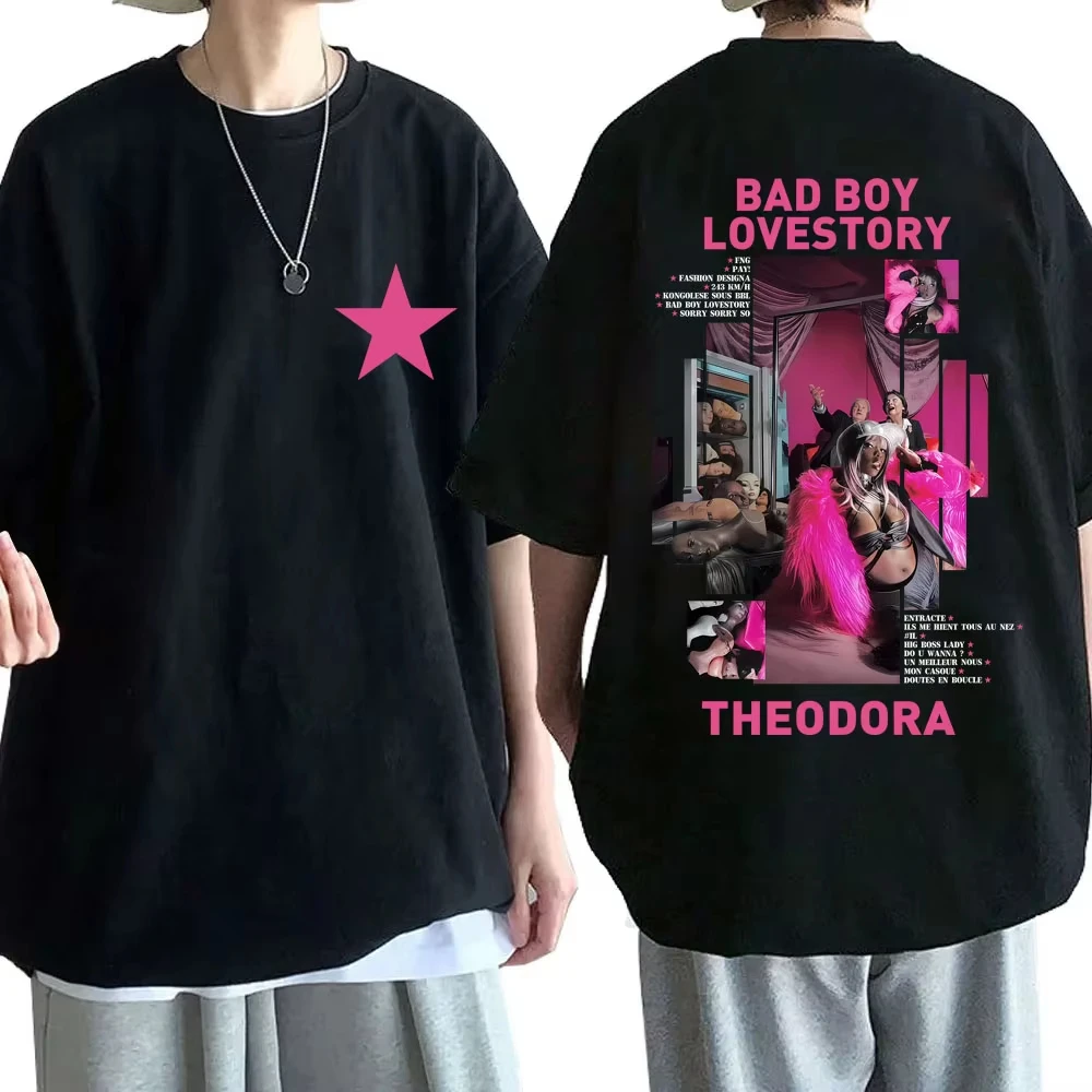Camiseta gráfica de rapero Theodora Mega Bbl Bad Boy Lovestory para hombre y mujer, camiseta de música Pop de moda de Hip Hop, Camiseta informal de algodón para hombre