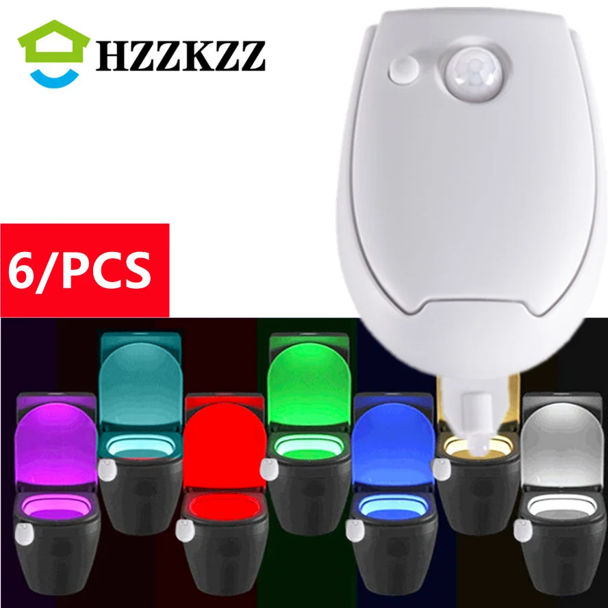 

6/PCS LED 8 Colors Waterproof Toilet LED WC Toilet Lamps Luminaria Bedside Backlight Smart PIR Motion Sensor Toilet Night Light