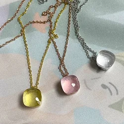 Classic Women Fashion Jewelry Pink Blue Crystal Pendant Candy Style Necklace Colorful Crystal Pendant Necklace Gold Plated