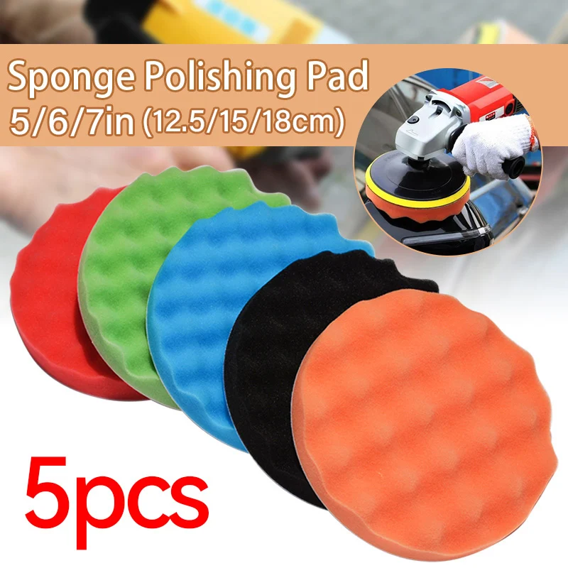 5Pcs/set 5/6/7inch Buffing Polishing Wave Sponge Pad Kit Waxing Removes Scratches Polisher Clean Sanding Tools for Auto Car