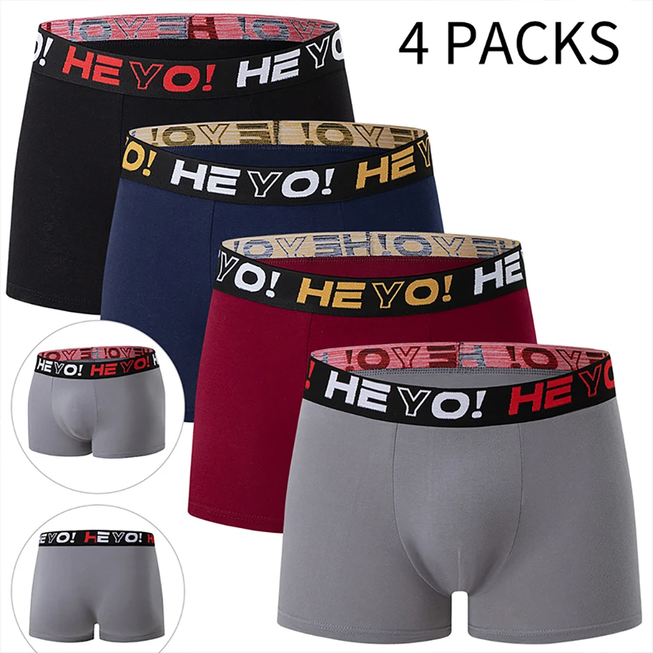 4-teiliges Set Herren-Unterwäsche aus Baumwolle in Uni-Farben, lässig und vielseitig, elastischer Bund, bequeme Boxershorts in Übergröße – Detail 2