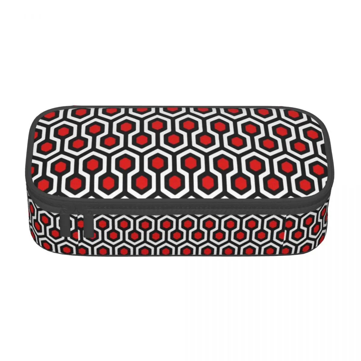 Custom Shining Hotel Carpet Red White Looped Hexagons Overlook Pencil Case for Vintage Geometric Pen Bag Box School Accessories