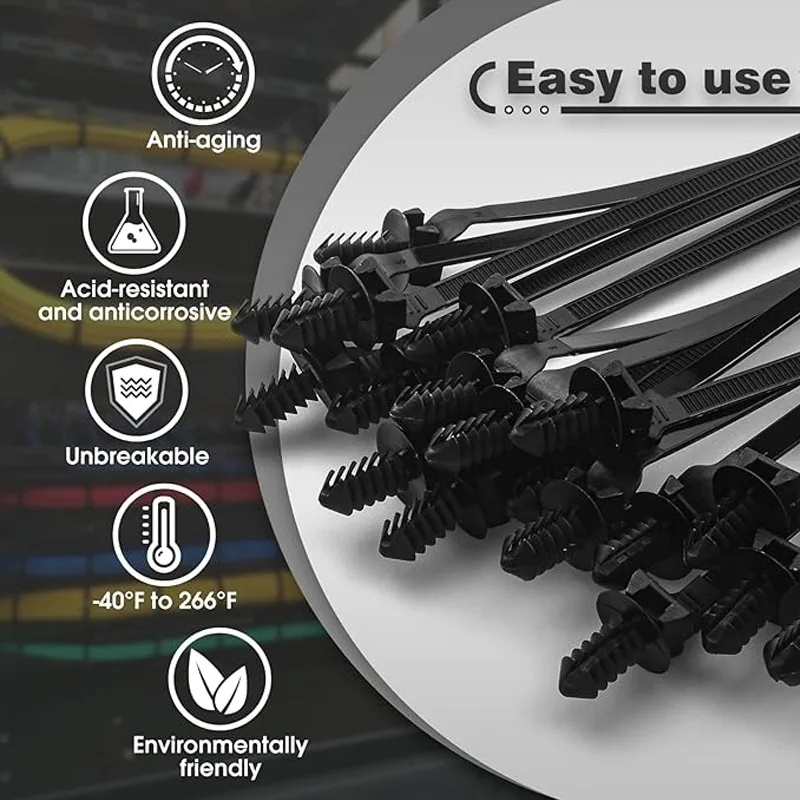 Picture 7: Car Nylon Threaded Cable Ties Auto Wiring Harness Straps Self-Locking Fasteners Universal Automotive Repair Tie Wrap Accessories