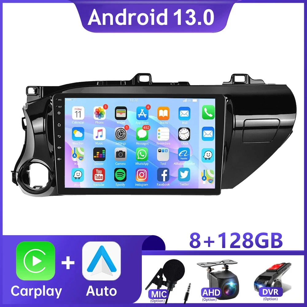 

2Din Car Radio Multimedia Player For Toyota Hilux Pick Up AN120 2015 2016 - 2020 Android 13 GPS Navigation Head Unit Carplay DSP