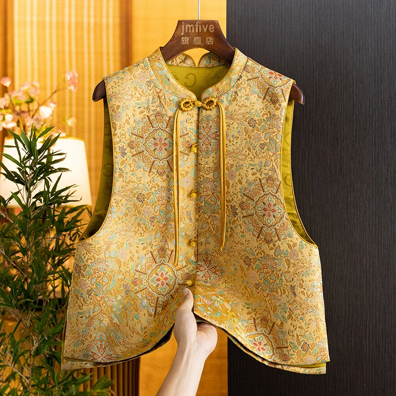 New Chinese-Style Retro Jacquard Elegant Vest for Women, 2026 Autumn New Chic Buttoned Stylish Vest