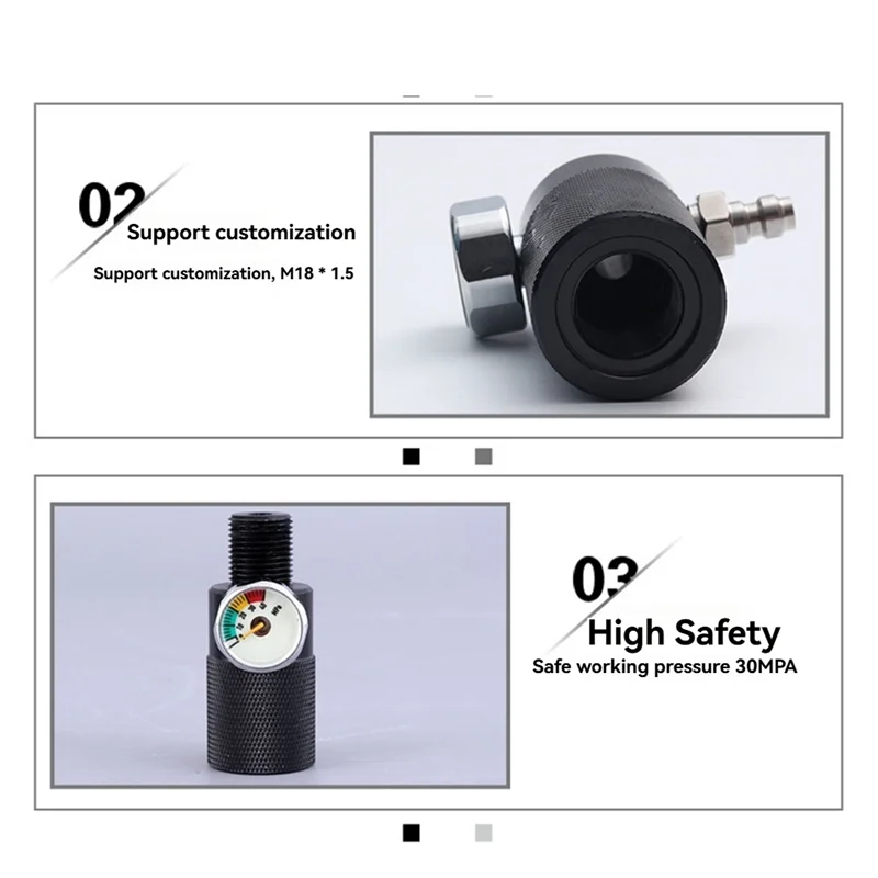 VELIF-High Pressure Gas Bottle Valve Adapter Inflatable Adapter Pressure Gauge Inflatable Adapter Double-Hole Pressure Valve