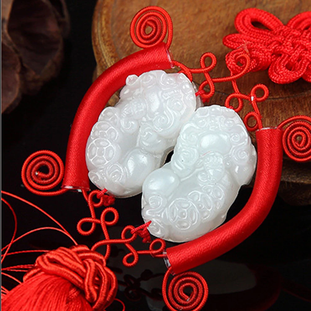 

Retro Car Red Chinese Knot Ornaments Double White Marble Feng Shui Wealth Decoration Pendant For Friends