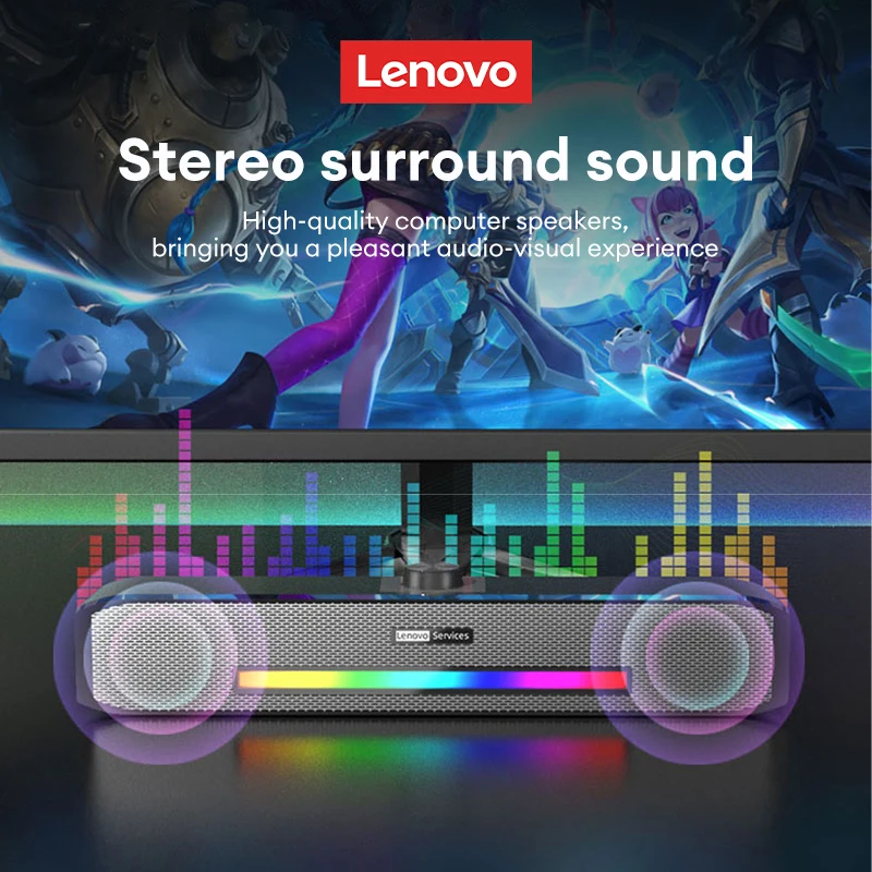 Original Lenovo TS33 Wired and Bluetooth 5.0 Speaker 360 Home Movie Surround Sound Bar Audio Speaker For Desk Computer Subwoofer
