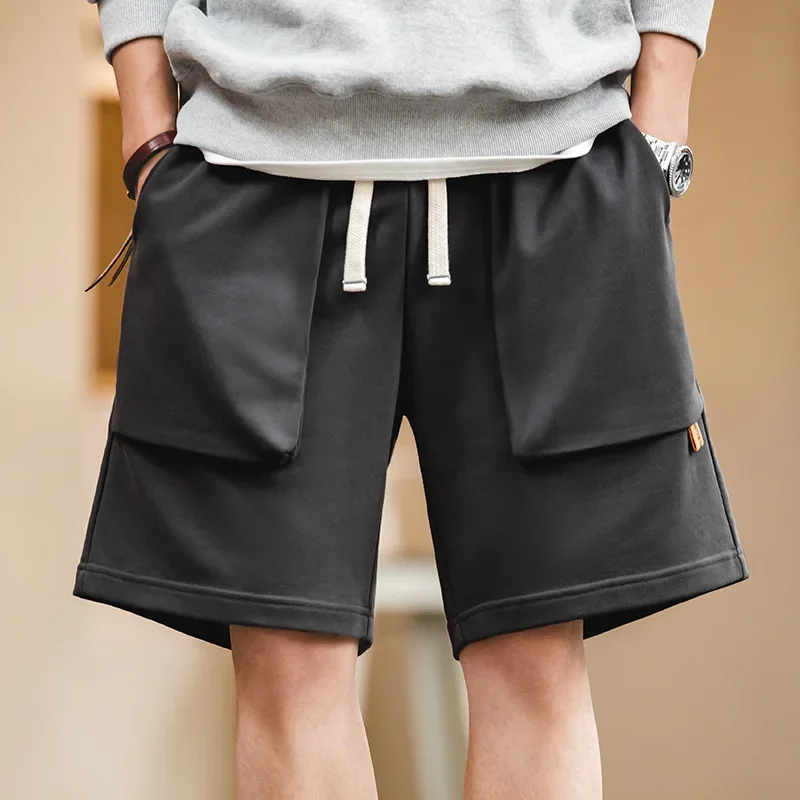 

Maden Men's Casual Heavyweight Knit Shorts Straight-Leg Loose Fit Sports Short Elastic Waist Sweatpants with Large Pockets