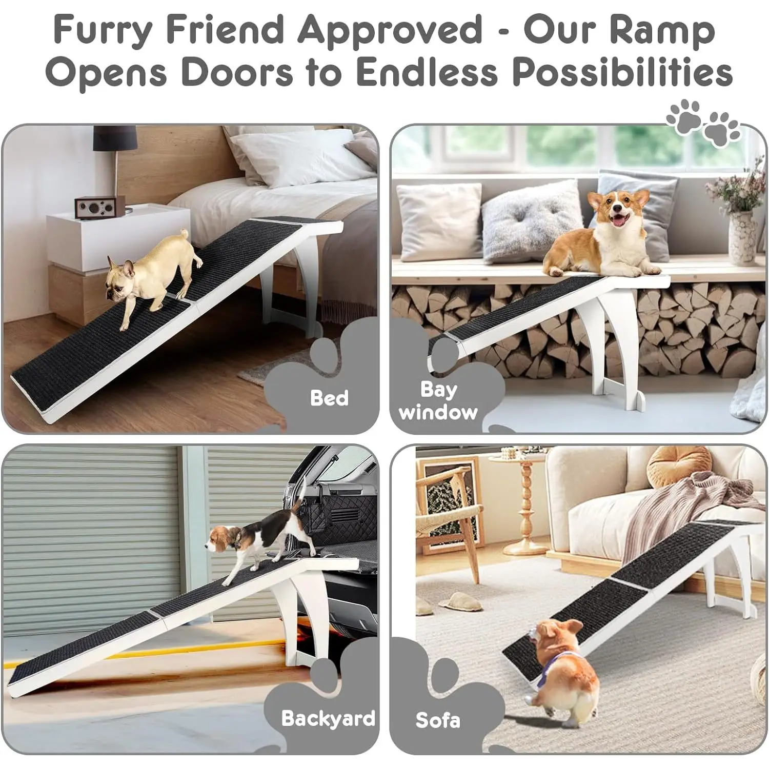

Pet Bed Ramp for High Surfaces - Dog Ramp, Cat Ramp, Dog Stairs - Suitable for Small to Extra Large Dogs - 71"