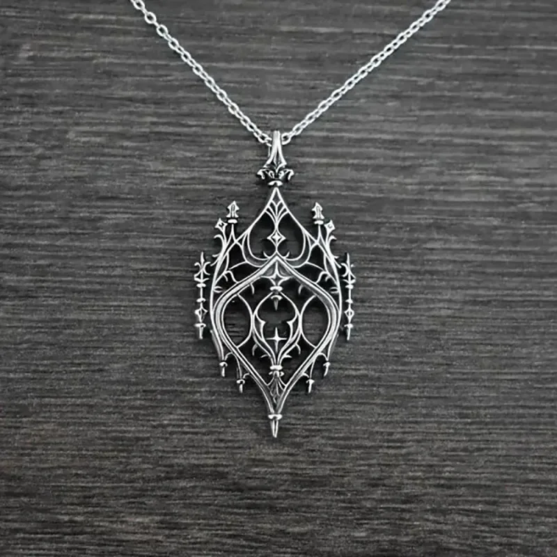 Gothic Chandelier Pendant Necklace Old Castle Punk Gothic Pendant Unisex Cathedral Statement Necklace Jewelry