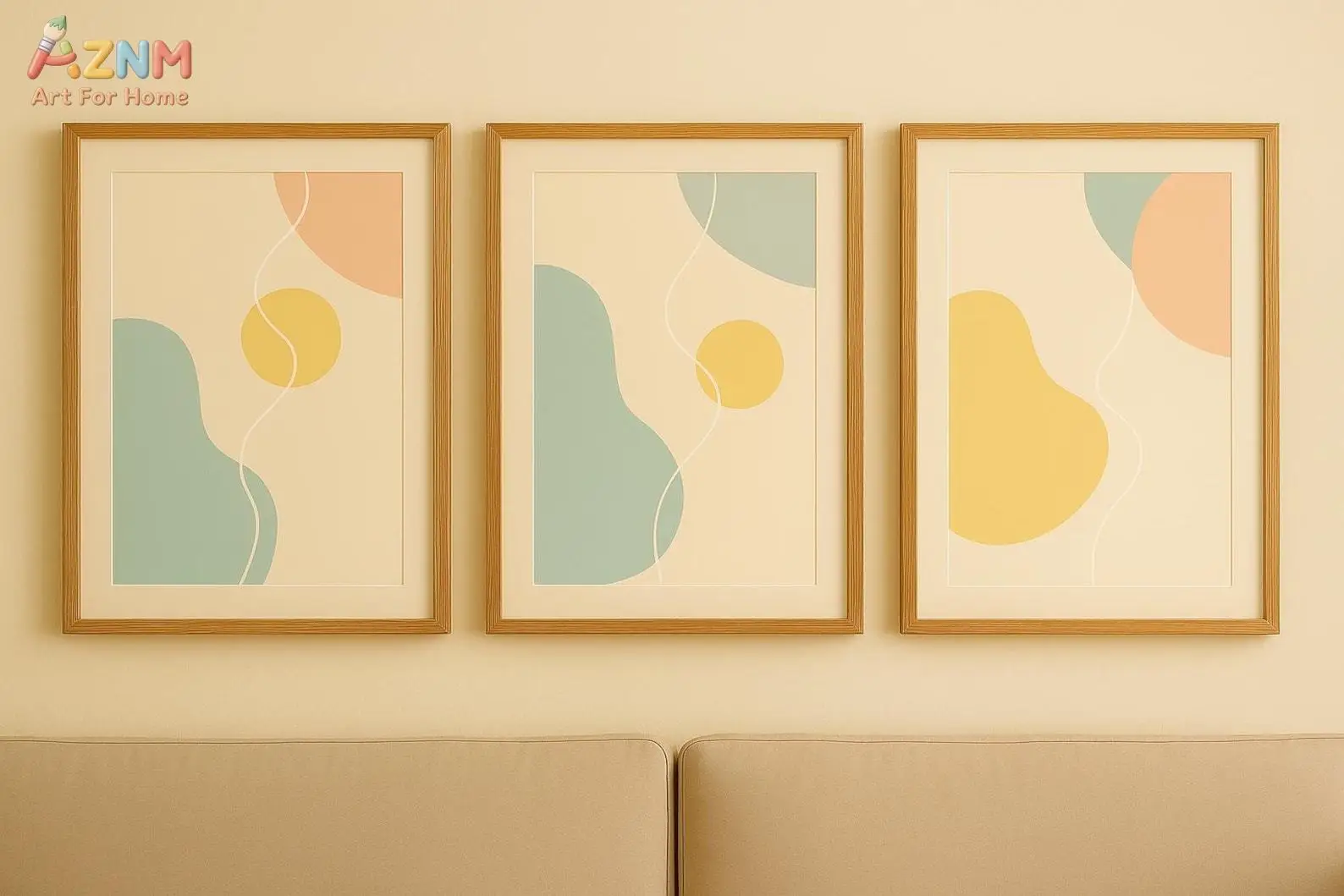 Abstract Wall Art Set of 3 | Modern Minimalist Prints | Pastel Geometric Art | Beige Yellow Green Decor