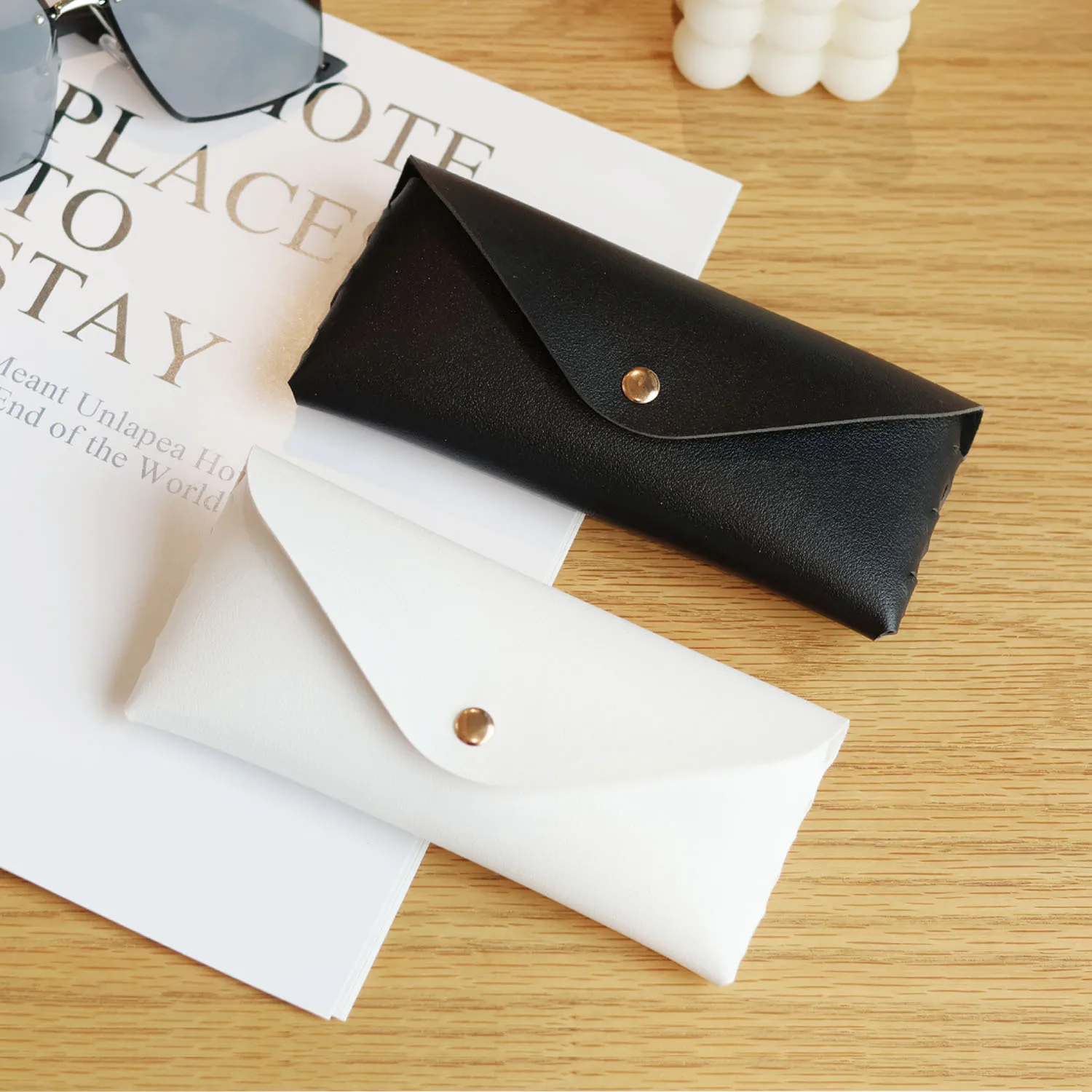 PU Leather Sunglasses Case Press Button Gold Buckle Wallet Style Portable Eyeglass Box Soft Protective Glasses Pouch