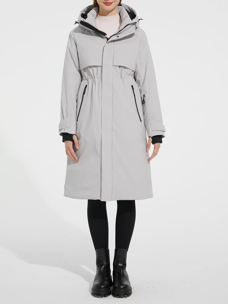 المرأة Thiened طويلة أسفل Jaet أوزة أسفل سنوسويت وظيفية Sle 3D الخياطة جميع الأحوال الجوية الثقيلة دو معطف دافئ #2