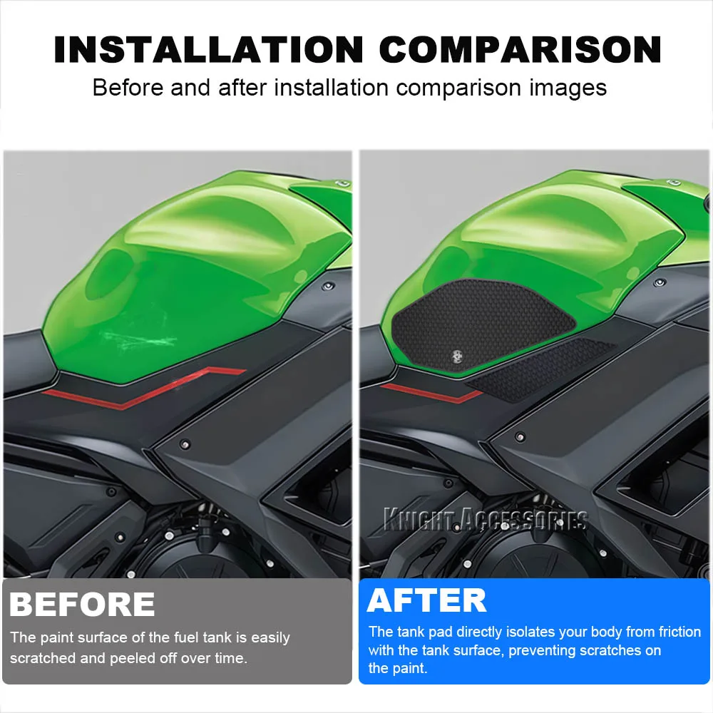 For NINJA650 2017 to 2025 2026 Motorcycle Gas Fuel Tank Traction Pad Decal Rubber Side Knee Grip Protector Sticker Decals