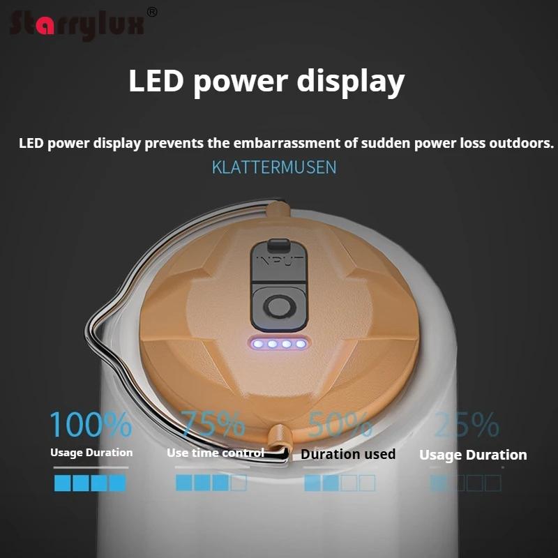 High Brightness Warm Light Camping Lantern USB Rechargeable with Battery Display Wide Beam Hook Design