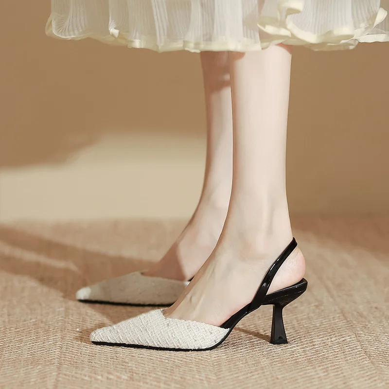 

Gorasion New High Heel Sandal Women Satin Slip-on Pointed Toe Pumps Shallow Back Strap French Elegant Ladie's Shoes Handmade