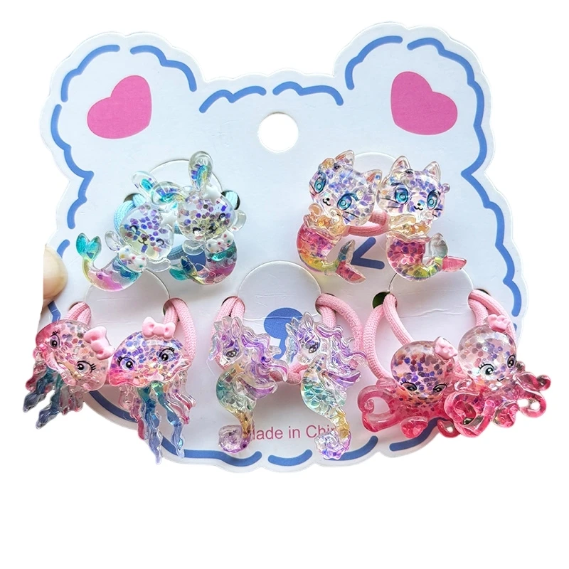 2PCS Cartoon Shell Ocean Series Girls Elastic Hair Bands Lovely Princess Hair Accessories Children Hair Ties Baby Headwear