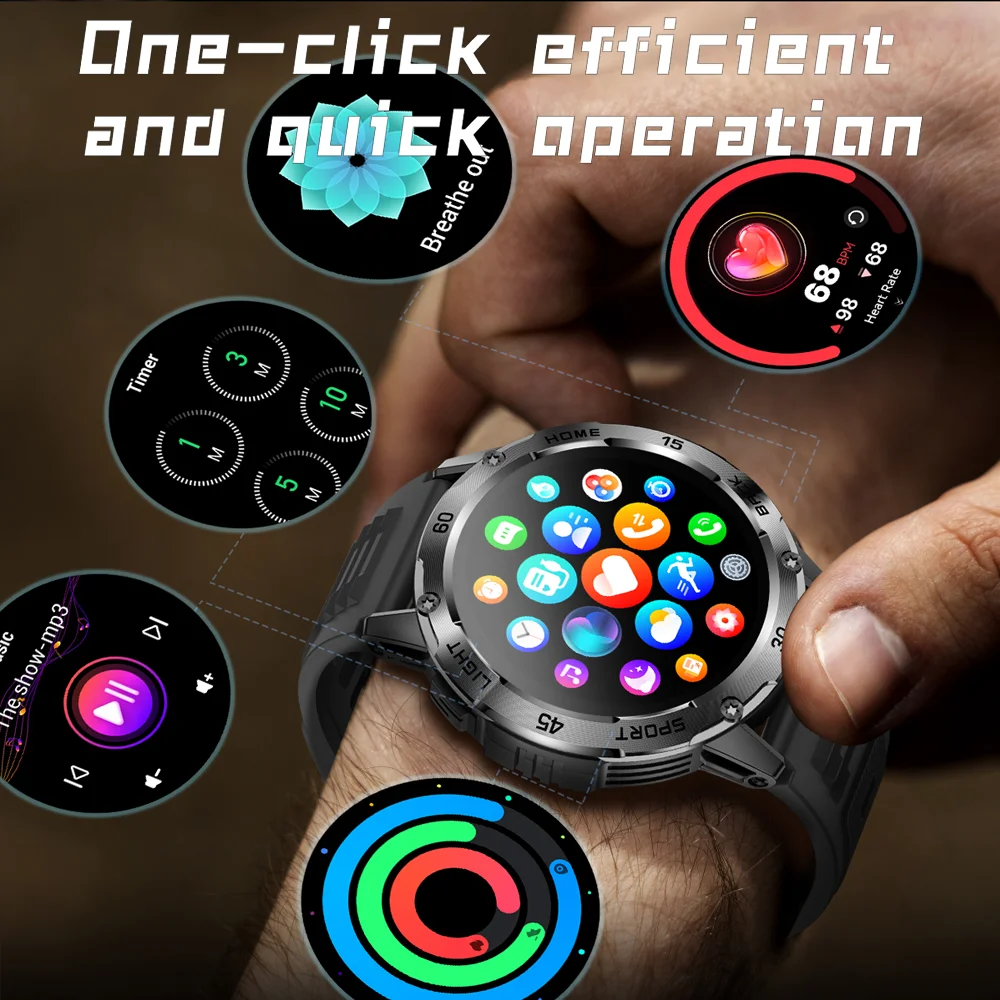 جديد الرياضة في الهواء الطلق ساعة ذكية الرجال البوصلة مصباح يدوي 400mAh بطارية معدل ضربات القلب مقاوم للماء بلوتوث ساعة ذكية لنظام أندرويد iOS