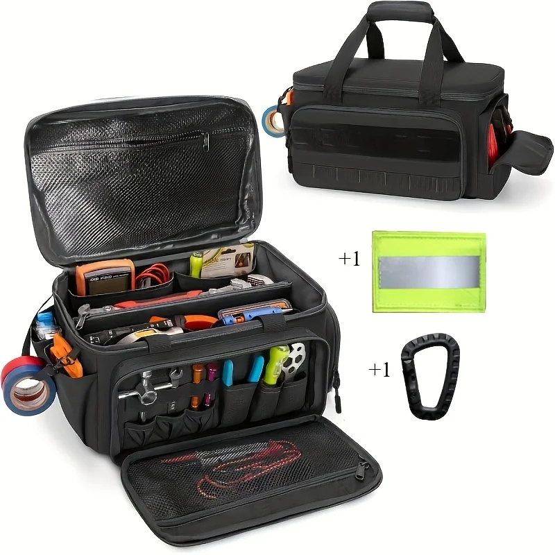3pc set (1 hand-held tool kit, 1 hook-and-loop tape, 1 hook) large capacity hardware tool storage bag Oxford cloth thickened wea