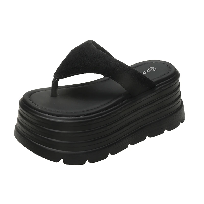 

2026 Wedge-shaped High Heel Slippers for Women Platform Rubber Sliding Women High Heels Leopard Print Roman Suede Women's Shoes