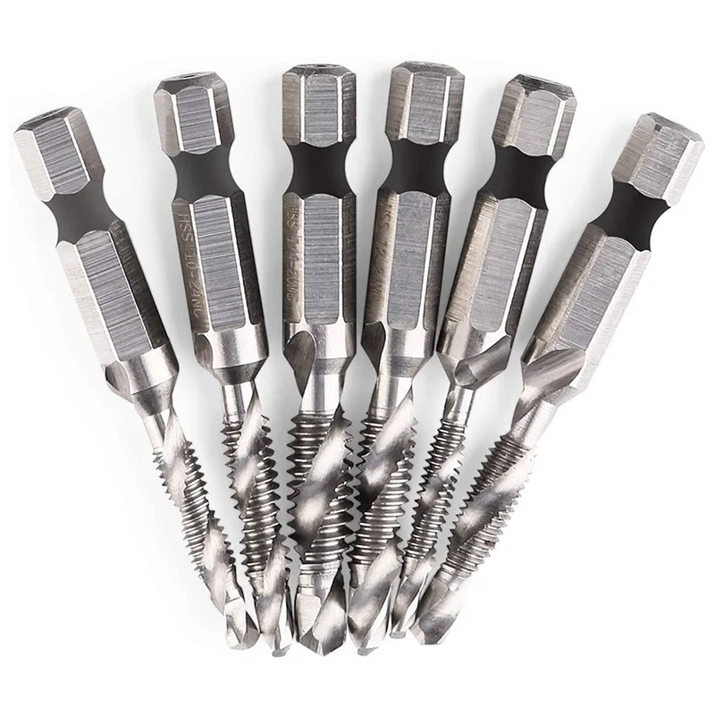 AA81-12 Stuks Boor Tap Set Hex Shank SAE Combinatie Boor En Tap Bit Set HSS 4341 Schroef Tap Ontbraam Boor