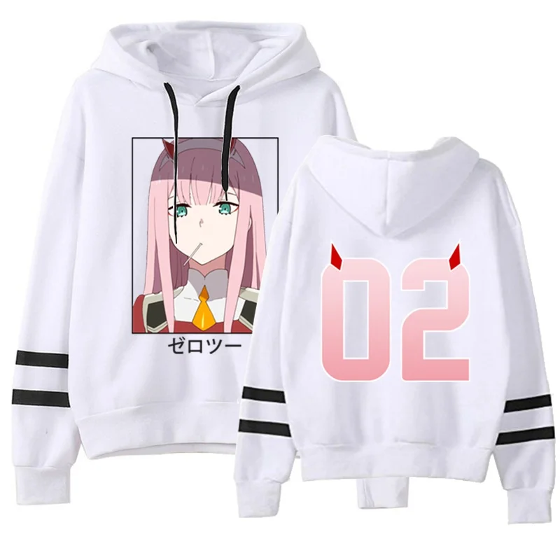 NEW Anime Zero Two Anime Hoodies Women Fashion Striped Long Sleeve Hooded Sweatshirt Pullover