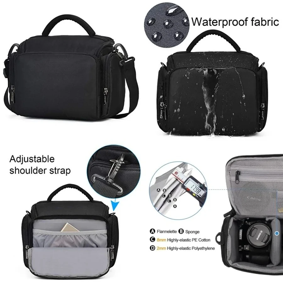 

Camera Shoulder Crossbody Bag Case Compatible for Nikon, Canon, Sony SLR/DSLR Mirrorless Cameras and Lenses Waterproof(1.0 M, Black)