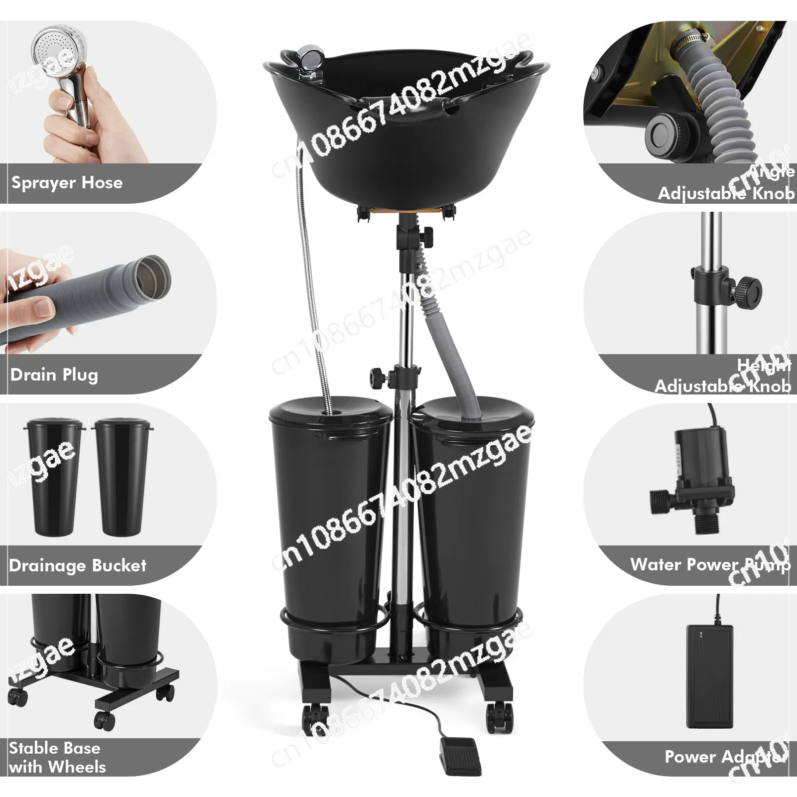 Portable Backwash Shampoo Basin with Electric Pump, Adjustable Plastic Hair Washing Sink for Salon and Mobile Stylists