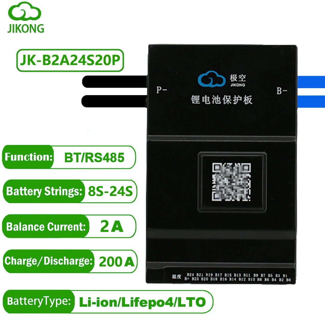 

JK BMS JK-B2A24S20P 16S 48V Lifepo4 Battery JIKONG 200A 8S 17S 20S 24S 60V BT RS485 Li-ion 18650 Camping Ebike 2A Active Balance