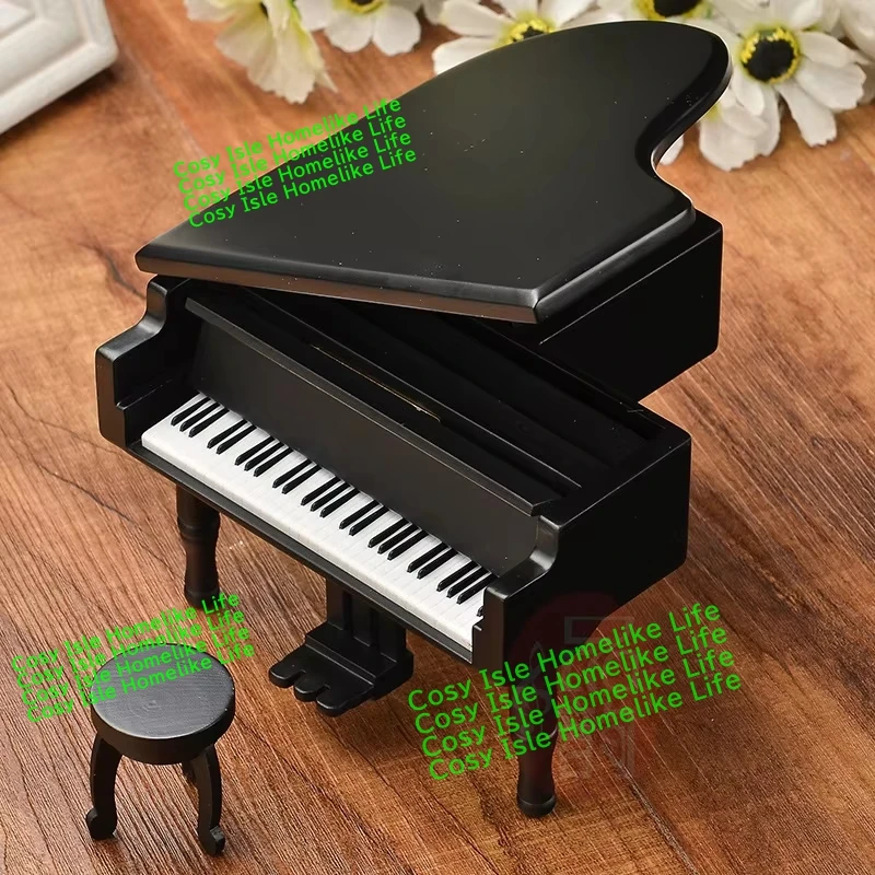 Caja de música de Piano emulacional de madera, decoración de música clásica, triángulo creativo Pianoforte, mecanismo de relojería, manivela, caja de canto, artesanías