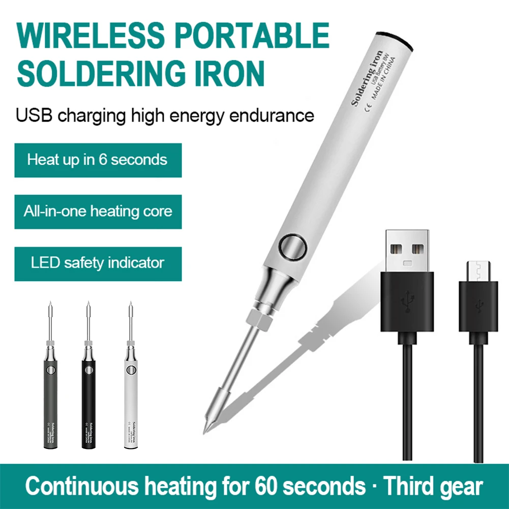 Cordless Soldering Iron Kit USB Rechargeable 330°C-450°C Adjustable Temperature Welding Iron Kit Replaceable Tip Portable Tool