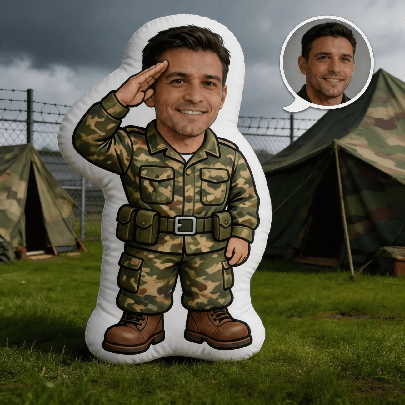 Custom Photo Outdoor Uniform Portrait Shaped Pillow, Olive Green Decorative Cushion, Double-Sided Printing, 60CM Accent Pillow f