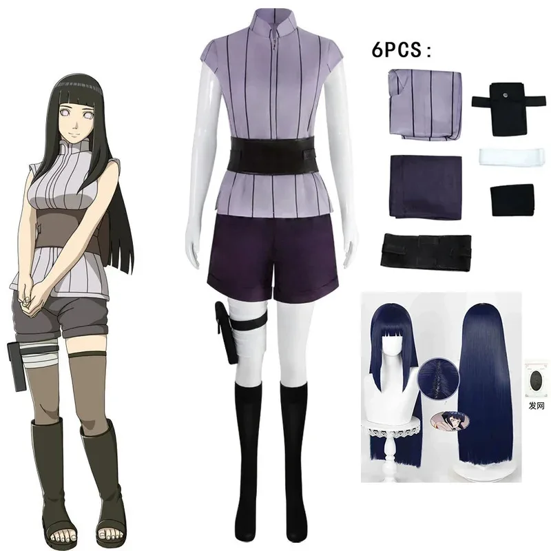 25COSHyuga Hinata Costume Cosplay Parrucca Abiti da donna Vestito da festa di carnevale di Halloween Hyuuga Ninja Cosplayer Parrucca lunga viola carina