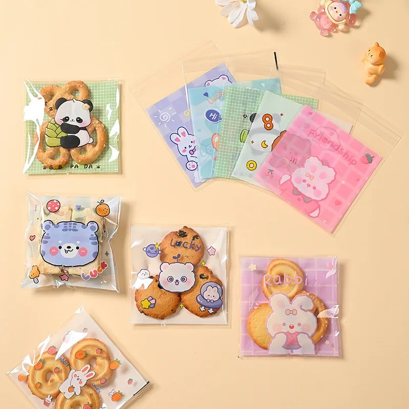 Sacs d'emballage de strass en plastique transparent, style animal Kawaii, sacs auto-adhésifs enveloppés, décorations de fête d'anniversaire et de mariage, 100 pièces par lot