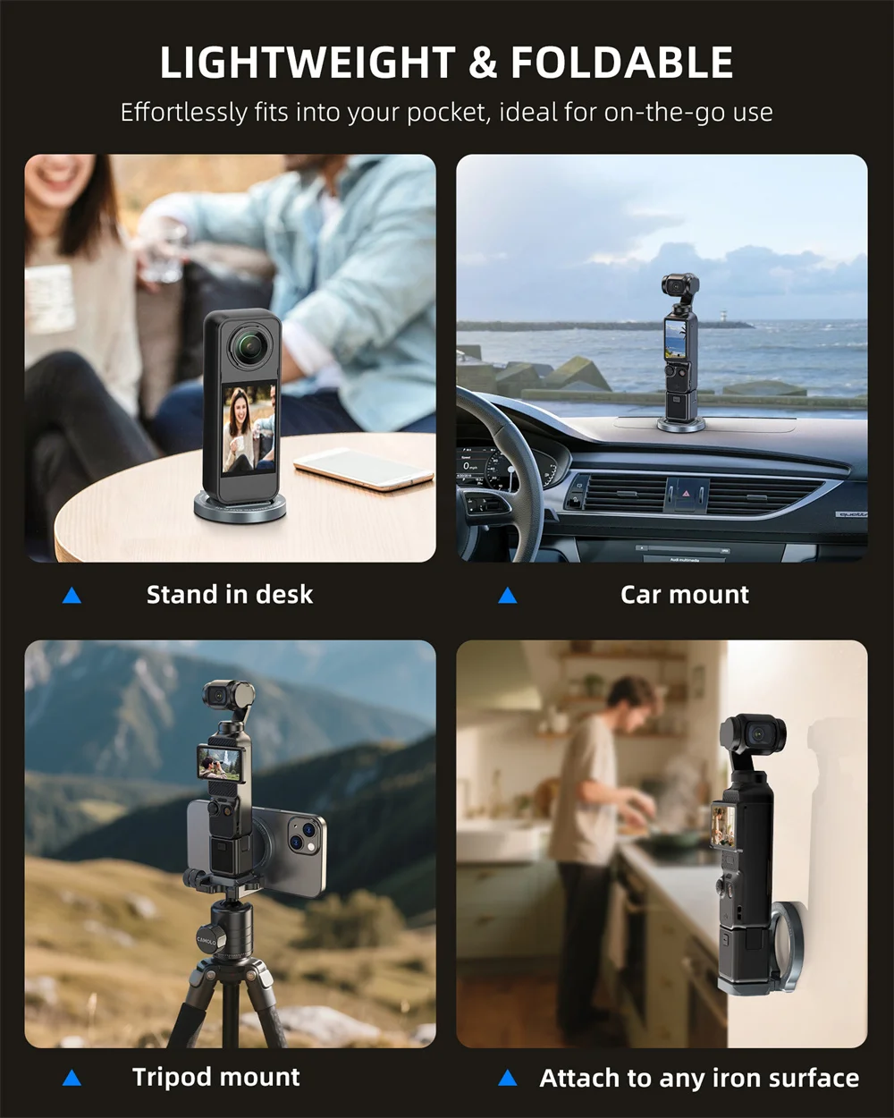 Magnetic Mount Stand w 1/4-20 Arca-Swiss for DJI Pocket 3/ Insta360 Aluminum Magnet Expansion Phone Mount for iPhone 16 -12 Vlog
