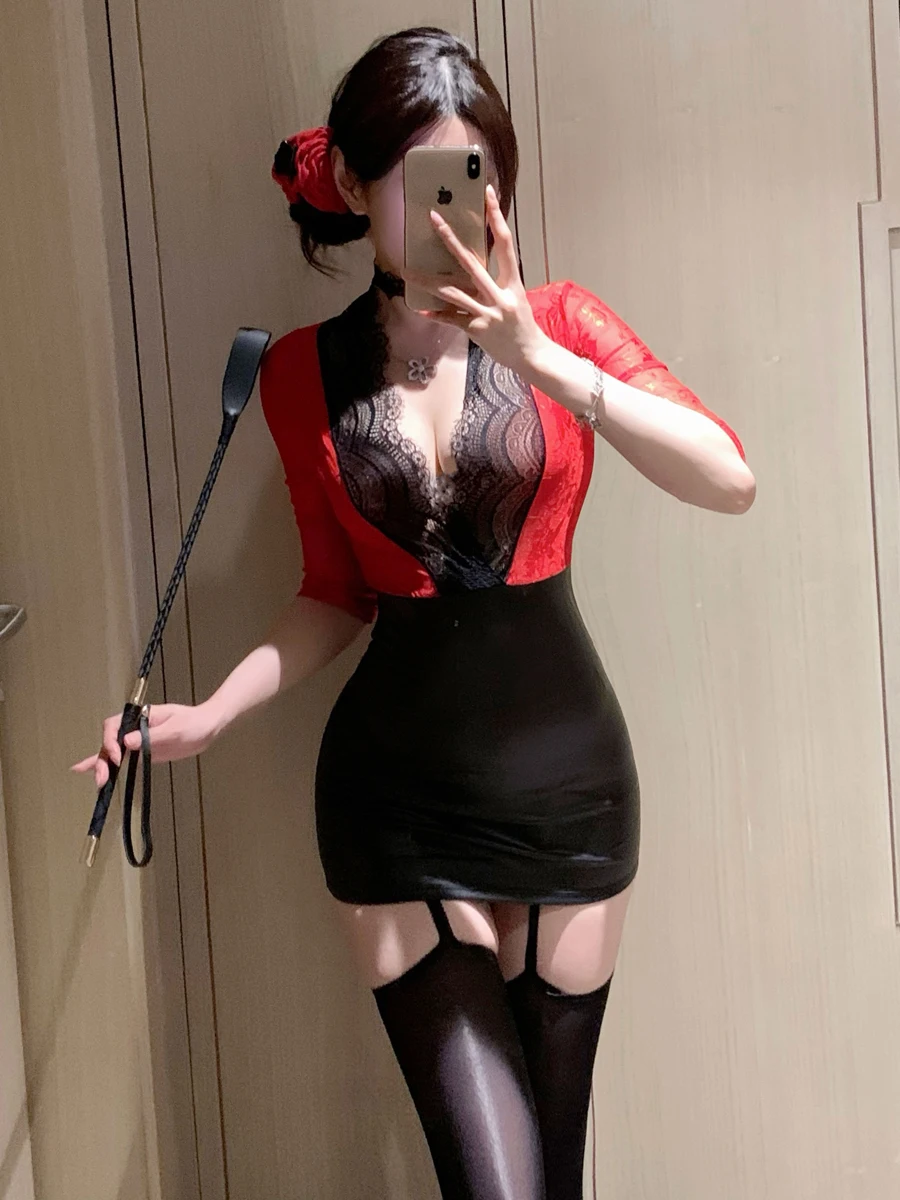 

Sexy Pure Desire Office Secretary orm Set with Lace Trim Butt Covering ort Skirt for Women Spring Summer Autumn Winter