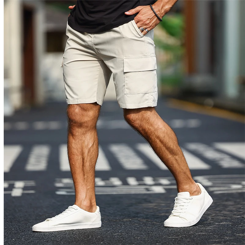 Mens Solid Color Pocket Cargo Drawstring Shorts