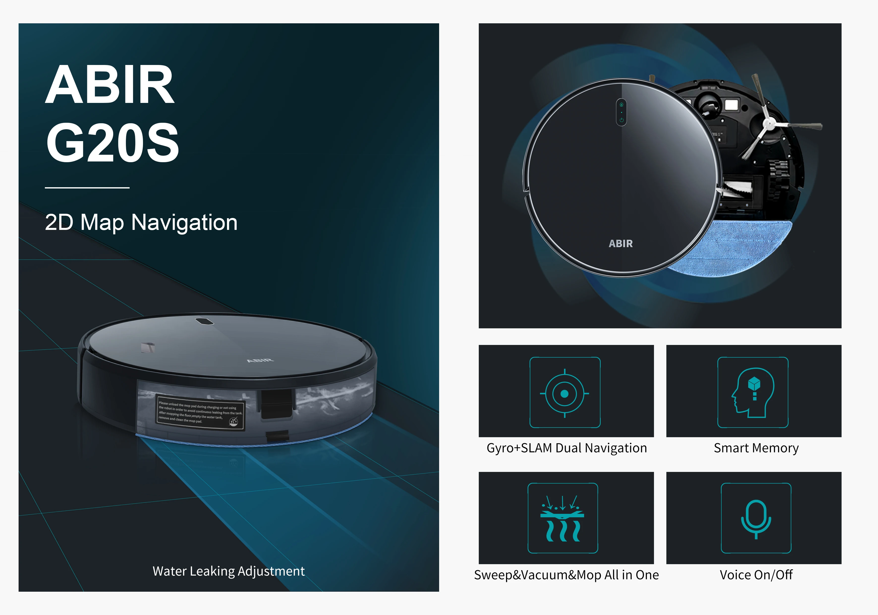 ABIR R20S เครื่องดูดฝุ่นหุ่นยนต์อัจฉริยะมัลติฟังก์ชั่น Super Quiet ดูดฝุ่น Mopping Humidifying สําหรับใช้ในบ้านเครื่องใช้ในบ้าน