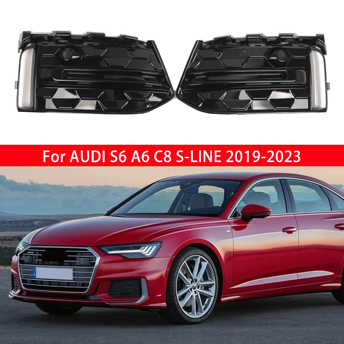 4KD 807 647 E , 4KD 807 647 EFront Fog Light Grill Bezel Covers For Audi A6 S-Line, S6 C8 2018 2019 2020 2021 2022 2023 2024