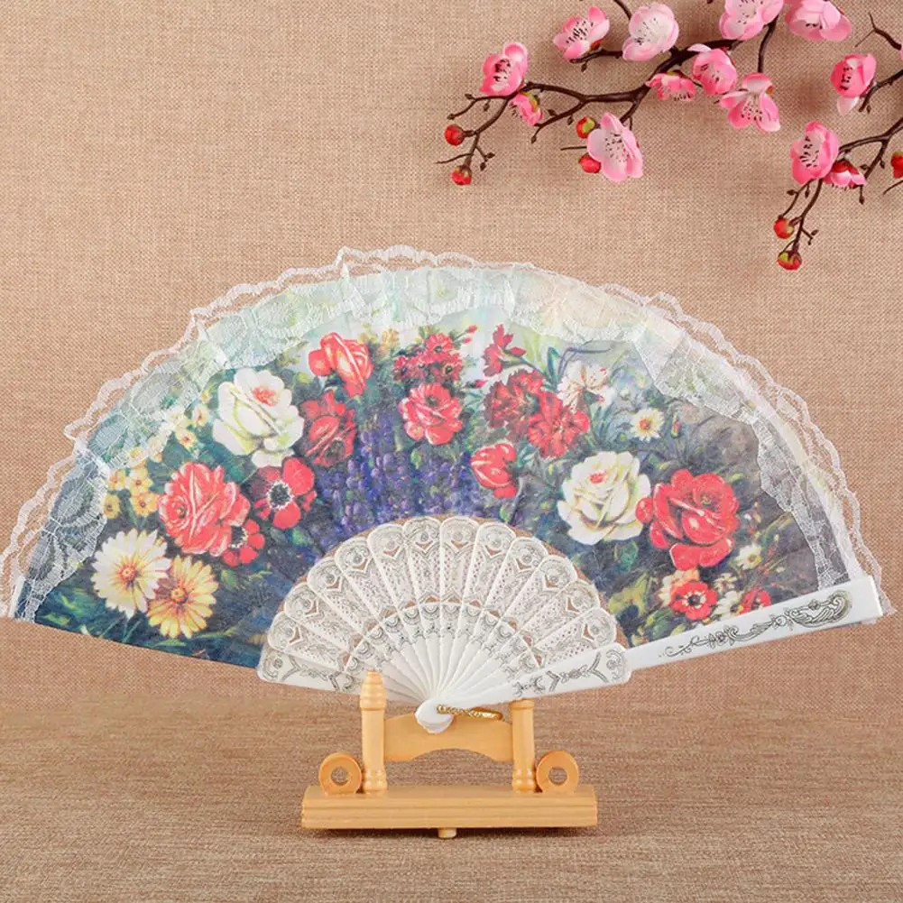 Lace Design Fan Folding Fan Elegant Lace Floral Pattern Folding Fan Lightweight Portable Vintage Hand Fan for Wedding Party