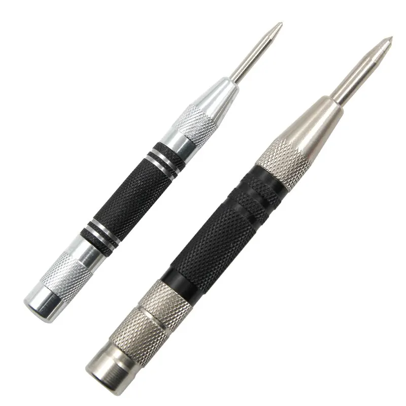 155mm Woodworking Center Punch Automatic Spring Locator Glass Striker Broken Window Silver Black Automatic Sample Punch Tool