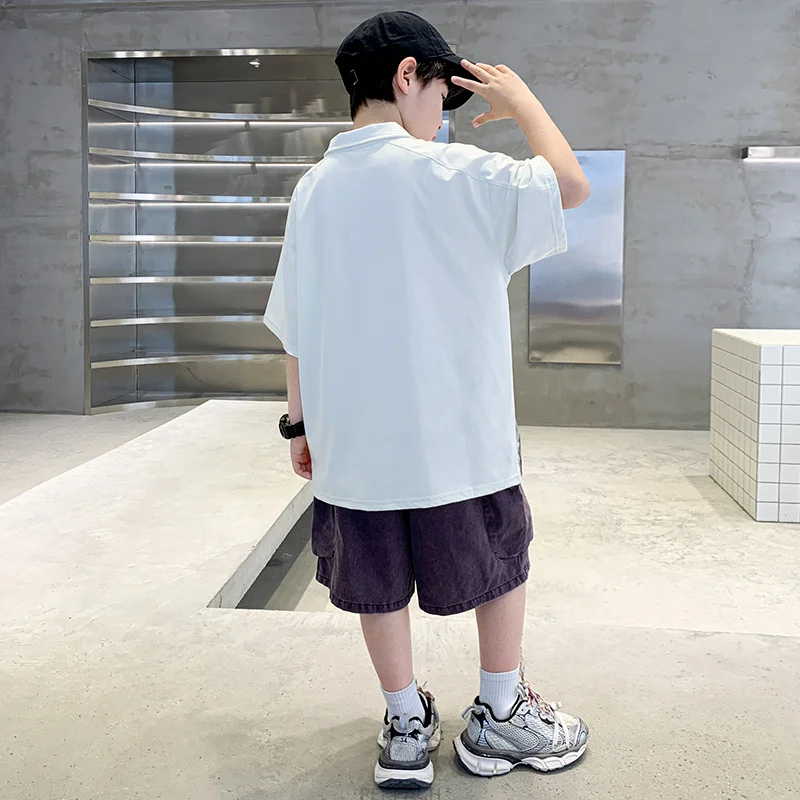 Fashion Tween Boys Top and Bottom Set Polo Shirt And Shorts Two Pieces Outfits Summer Suit Kids Child Luxury Clothing Tracksuit