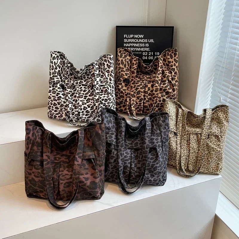 High Capacity Leopard Fashion Nylon Shoulder Bags Multiple Pockets Casual Tote 2024 Hot Sale Bags for Women Bolsas Femininas