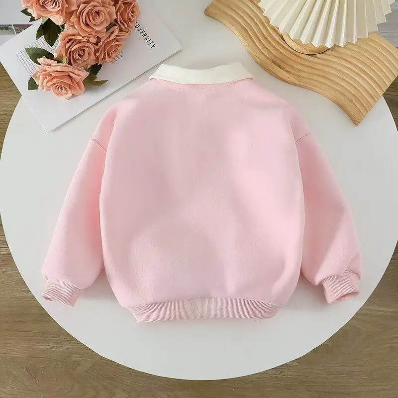 الربيع والخريف فتاة طفل المألوف الكرتون أعلى جديد لطيف الأطفال طوق كلية نمط قميص أطفال أعلى 80-130 سنتيمتر